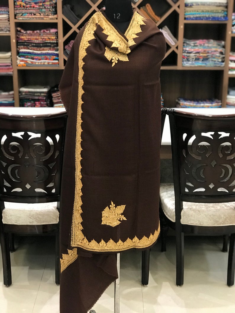 Pure Merino Wool Shawl With Tilla Hand Embroidery