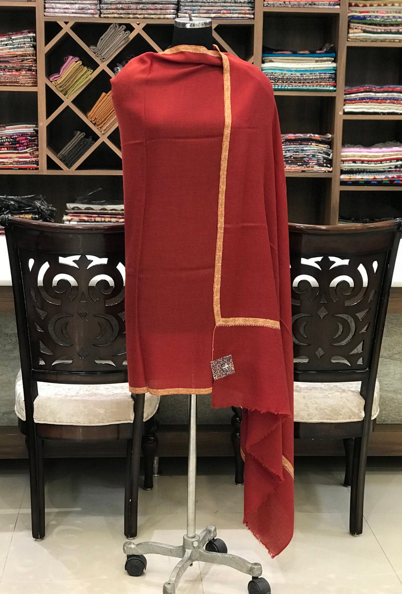 Pure Pashmina Shawl with Border Sozni Hand Embroidery