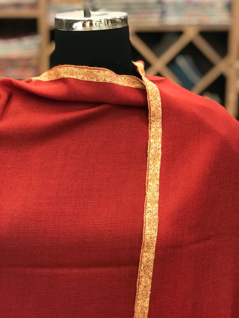 Pure Pashmina Shawl with Border Sozni Hand Embroidery