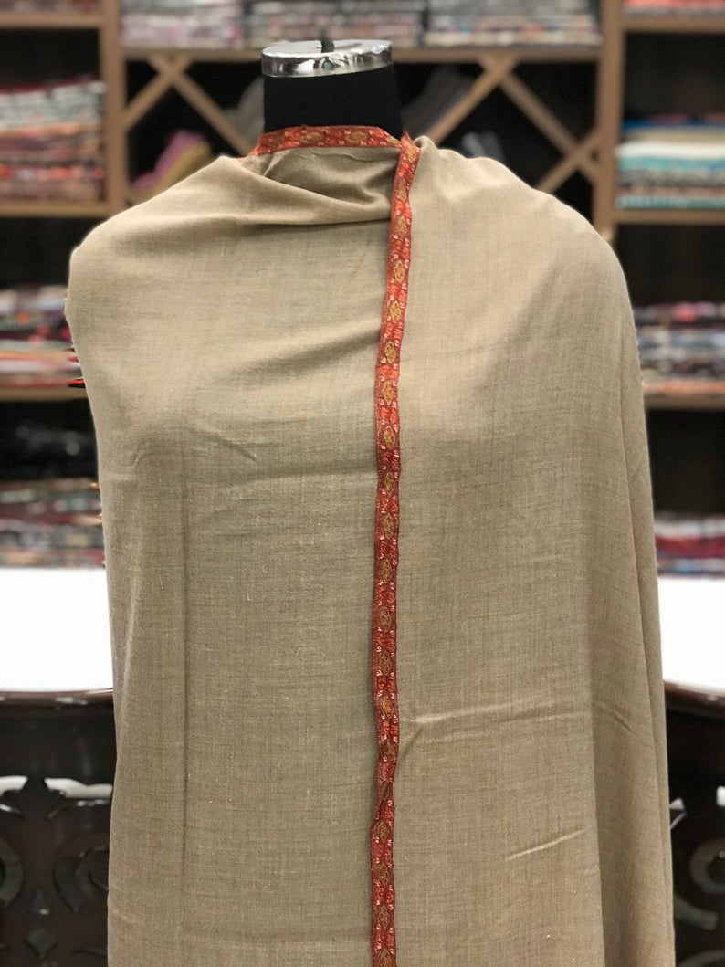 Pure Pashmina Shawl with Border Sozni Hand Embroidery
