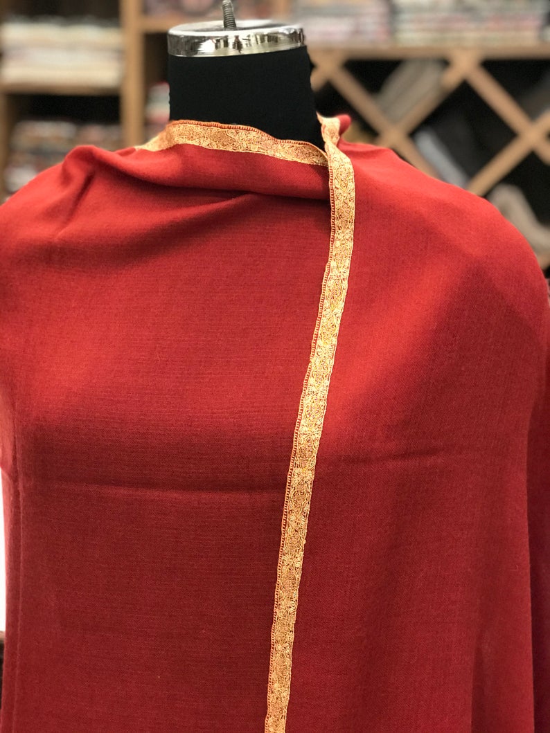 Pure Pashmina Shawl with Border Sozni Hand Embroidery