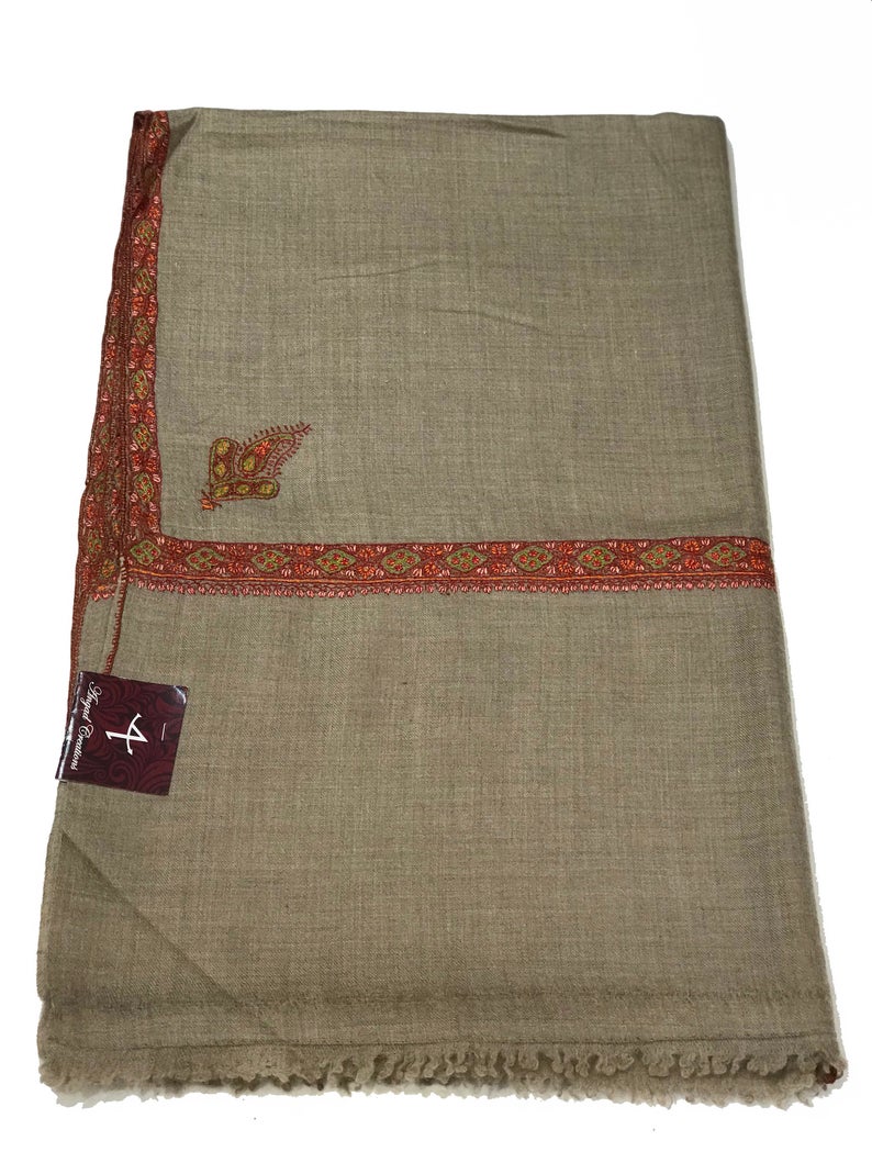 Pure Pashmina Shawl with Border Sozni Hand Embroidery