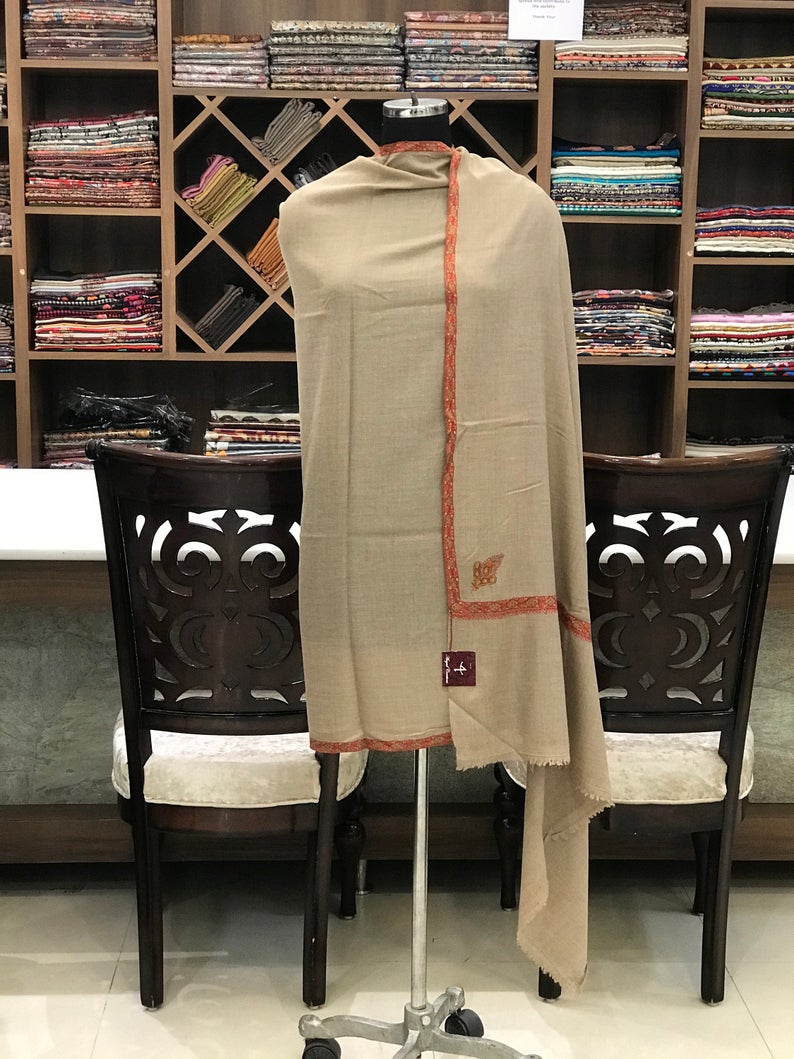 Pure Pashmina Shawl with Border Sozni Hand Embroidery