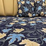 Navy Blue Raw Silk Bed Cover with Floral Aari Jaal Embroidery Outlined with Tilla