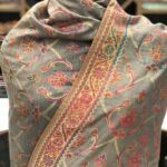 Modal Silk Bottle Grey Kani Weave Dupatta close up