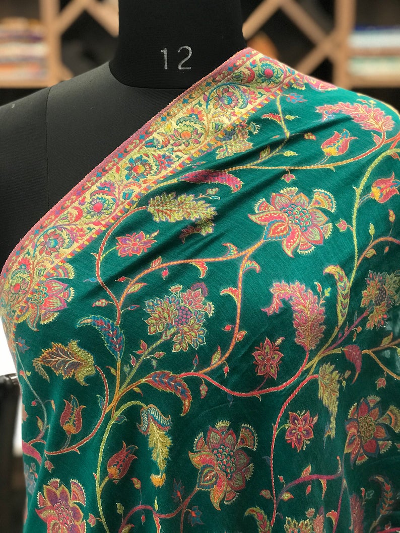 Modal Silk Green Kani Dupatta close up Modal Silk Green Kani Dupatta close up