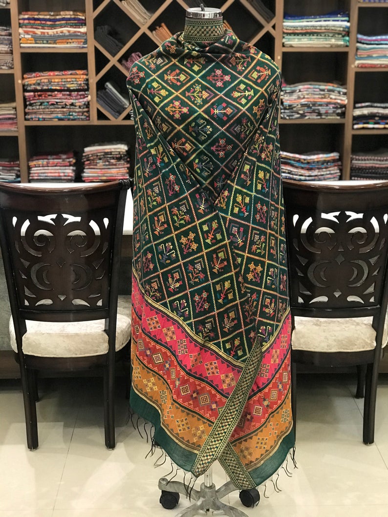Modal Silk Olive Bottle Kani Weave Dupatta Modal Silk Olive Bottle Kani Weave Dupatta