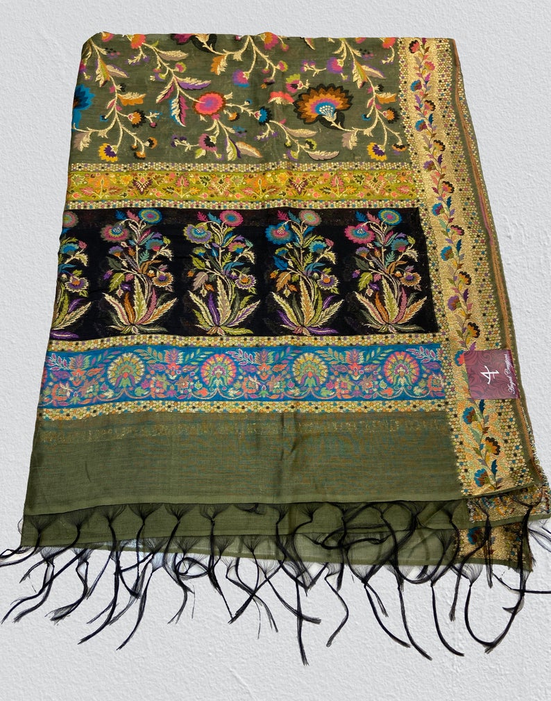 Modal Silk Olive Green Kani Weave Dupatta Modal Silk Olive Green Kani Weave Dupatta