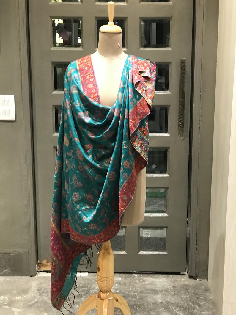Modal Silk Green Kani Weave Dupatta full view