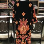 Black Front Open Style Paisley Embroidered Long Women's Jacket Front