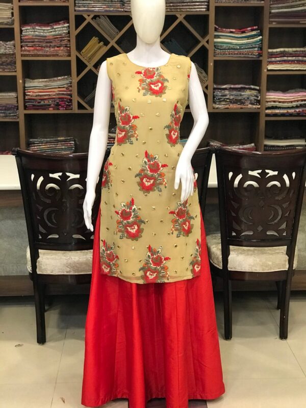 Georgette Shirt Dress & Skirt featuring Thread and Mirror Embroidery Work,