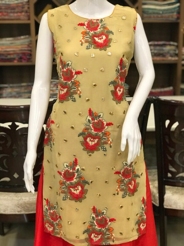 Georgette Shirt Dress & Skirt featuring Thread and Mirror Embroidery Work,