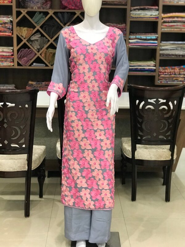 Floral Aari Hand Pearl Work Indian Ethnic Suit