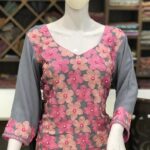 Floral Aari Hand Pearl Work Indian Ethnic Suit Close Up
