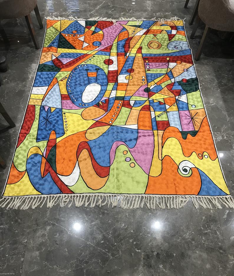 Hand Chain Stitched Modern Art Silk Rug