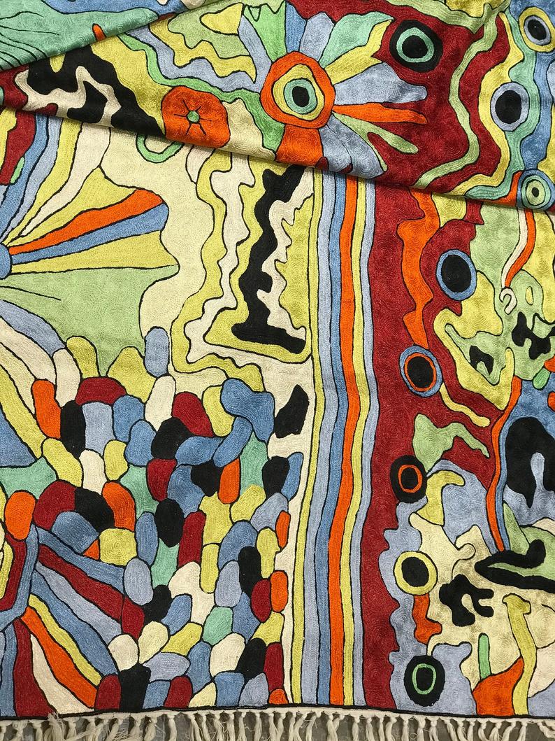 Modern Art Hand Chain Stitched Silk Rug
