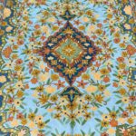 Hand Chain Stitched Blue Silk Kashmiri Rug