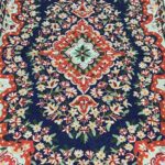 Floral Hand Chain Stitched Silk Kashmiri Rug: Navy Blue
