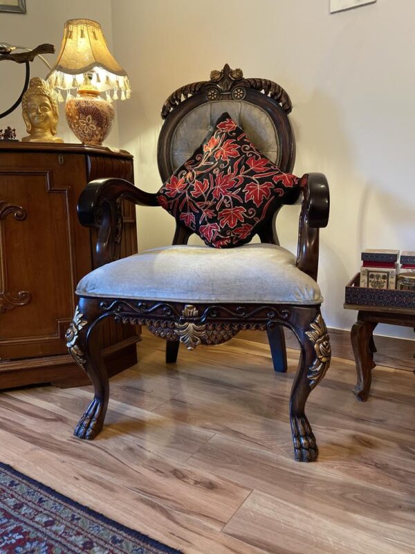 Aari Embroidery Outlined with Zari Decorative Silk Cushion Cover: Black