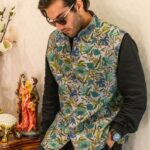 Grey Floral Embroidered Nehru Jacket image 2