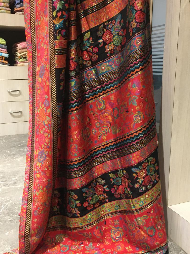 Black Modal Silk Floral Jaal Kani Weave Saree Pallu Black Modal Silk Floral Jaal Kani Weave Saree Pallu