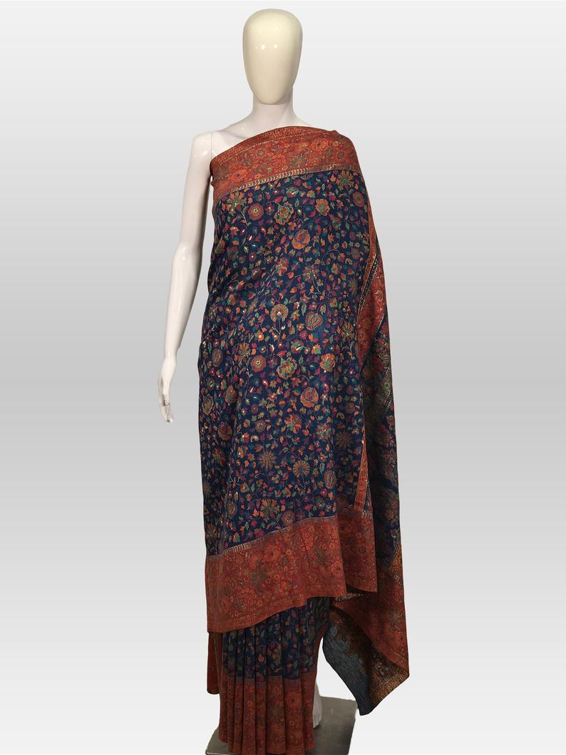 Blue Modal Silk Floral Jaal Kani Weave Saree Blue Modal Silk Floral Jaal Kani Weave Saree