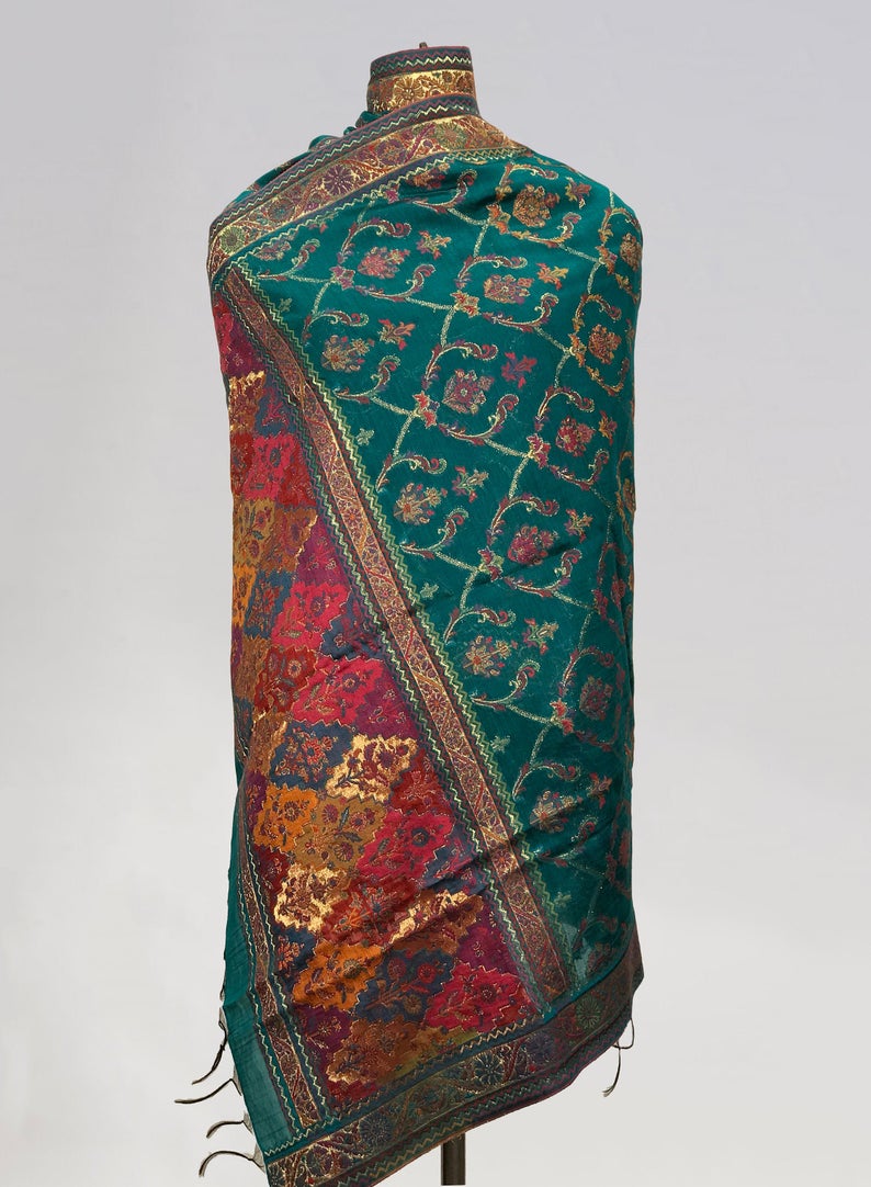 Modal Silk Dark Green Kani Weave Dupatta