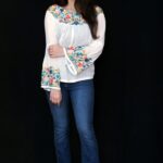White Bell Sleeves Tunic Top with Silk Thread Embroidery