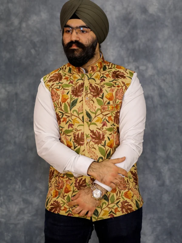 Beige Modi Jacket with Chinar Embroidery model