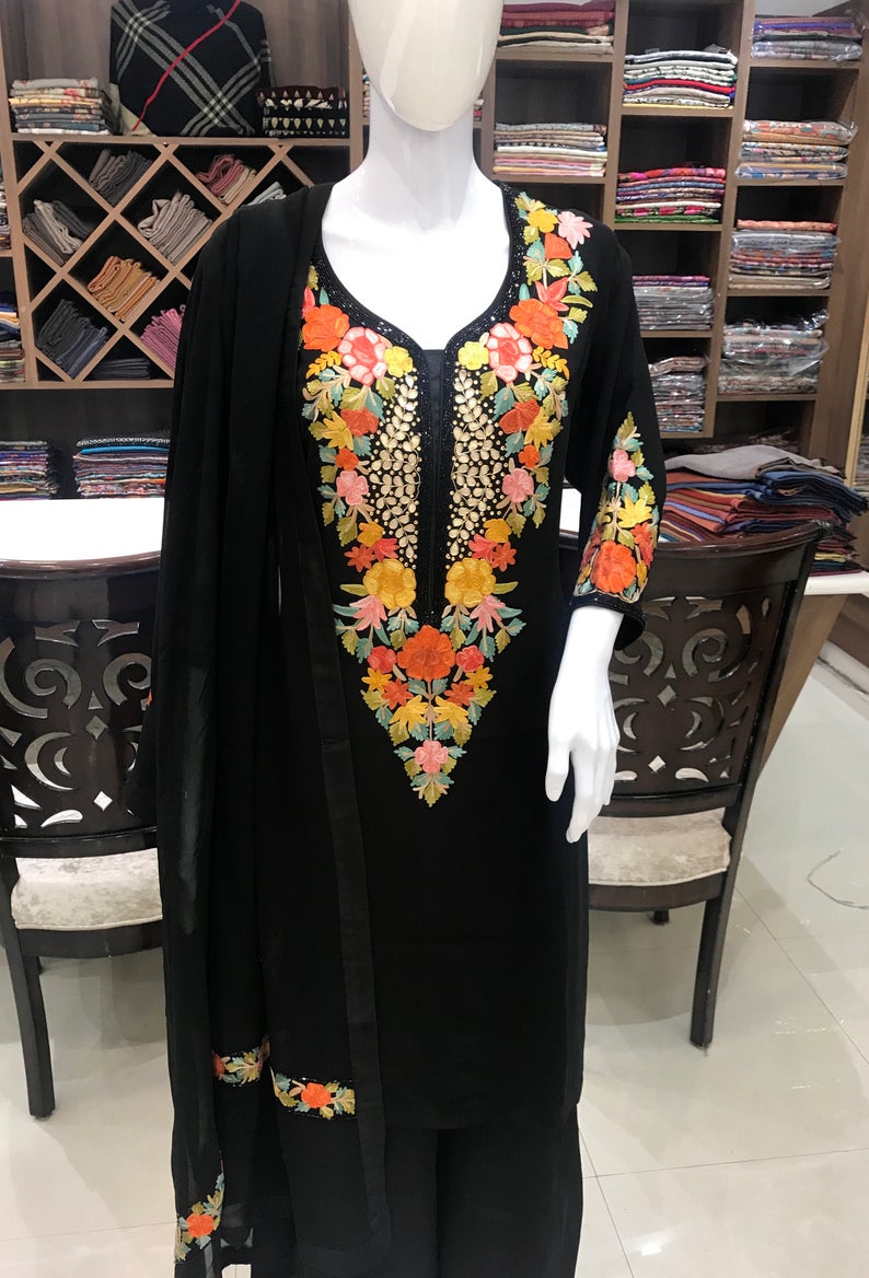 Salwar Suit with Aari Cut Daana and Gota Pati Fusion Work front