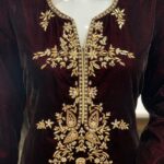 Wine Velvet Suit with Fusion Hand Embroidery 2