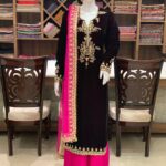 Wine Velvet Suit with Fusion Hand Embroidery