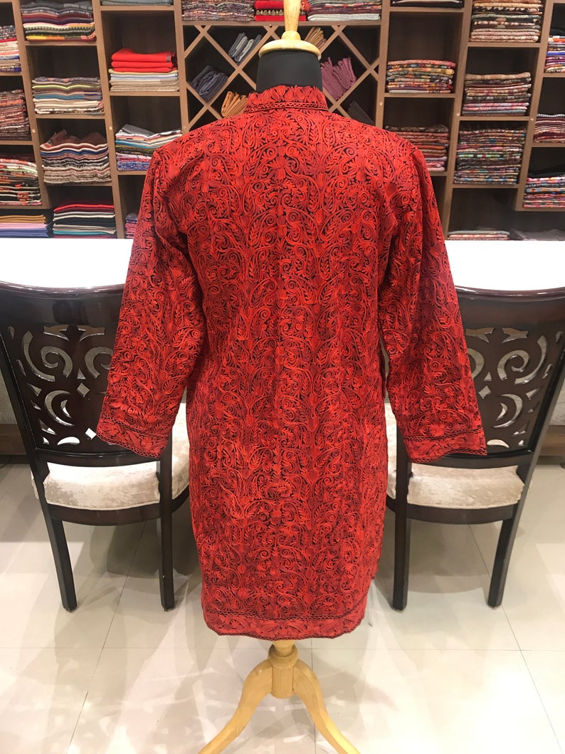 Red Paisley Jamawar Embroidered Women Coat Red Paisley Jamawar Embroidered Women Coat