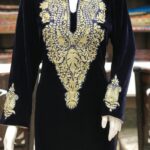 Navy Blue Velvet Kurta with Zari Embroidery 2