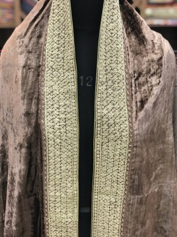 Brown Silk Velvet Shawl with 4 Side Tilla Chaputri Border 2