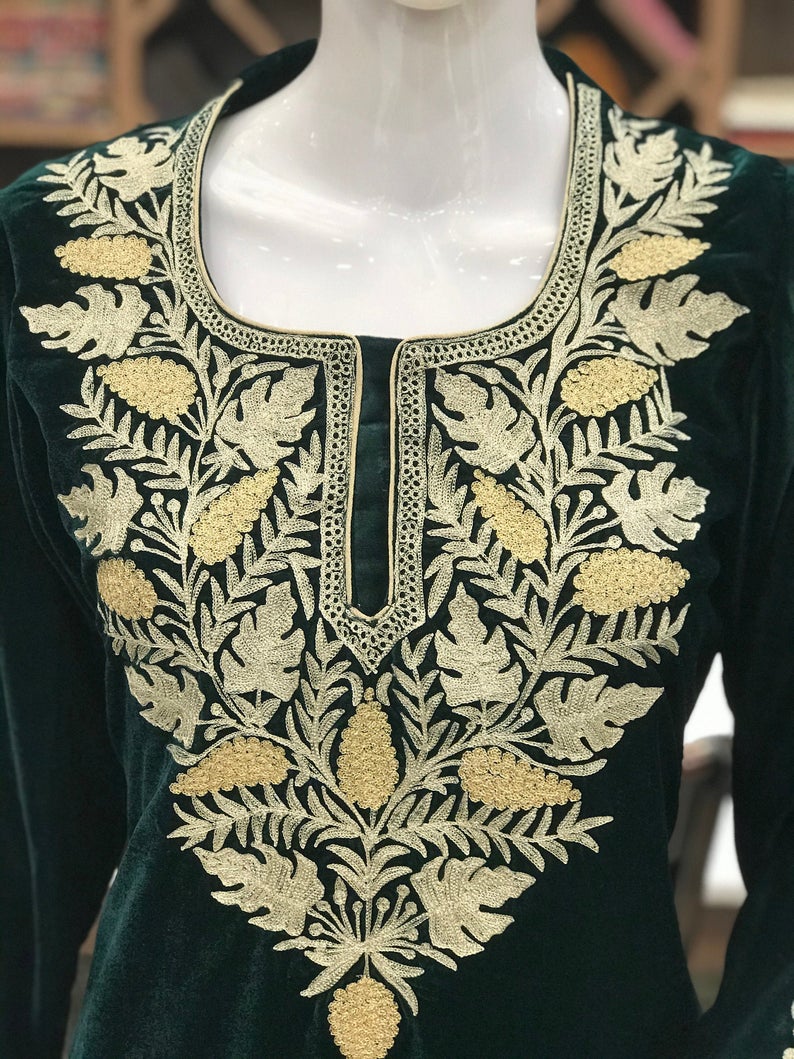 Bottle Green Velvet Kurta with Zari Embroidery 2 Bottle Green Velvet Kurta with Zari Embroidery 2