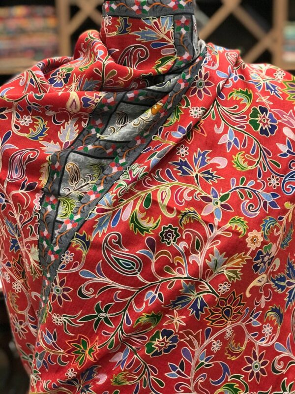 Red Fine Wool Outlined Kalamkari Stole main
