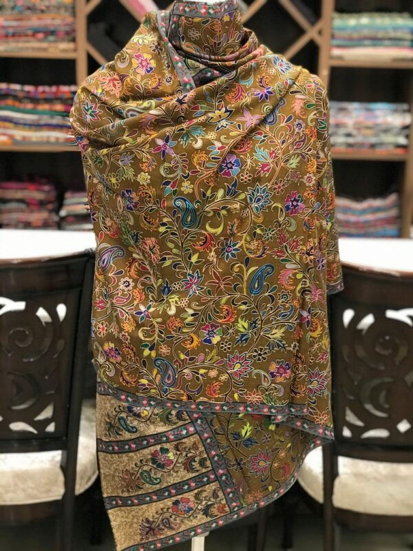 Caramel Fine Wool Outlined Kalamkari Stole