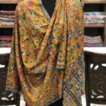 Mustard Fine Wool Outlined Kalamkari Stole Wrap