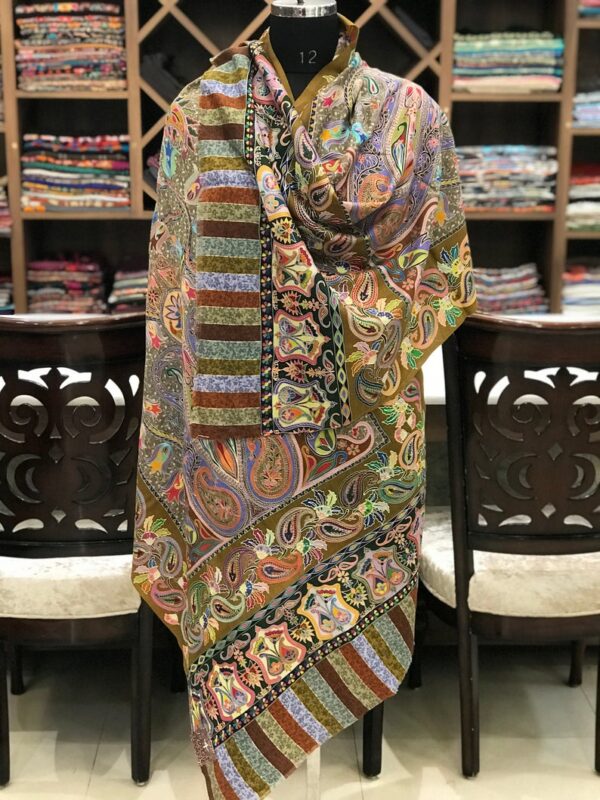 Multi Colour Fine Wool Paisley Kalamkari Stole