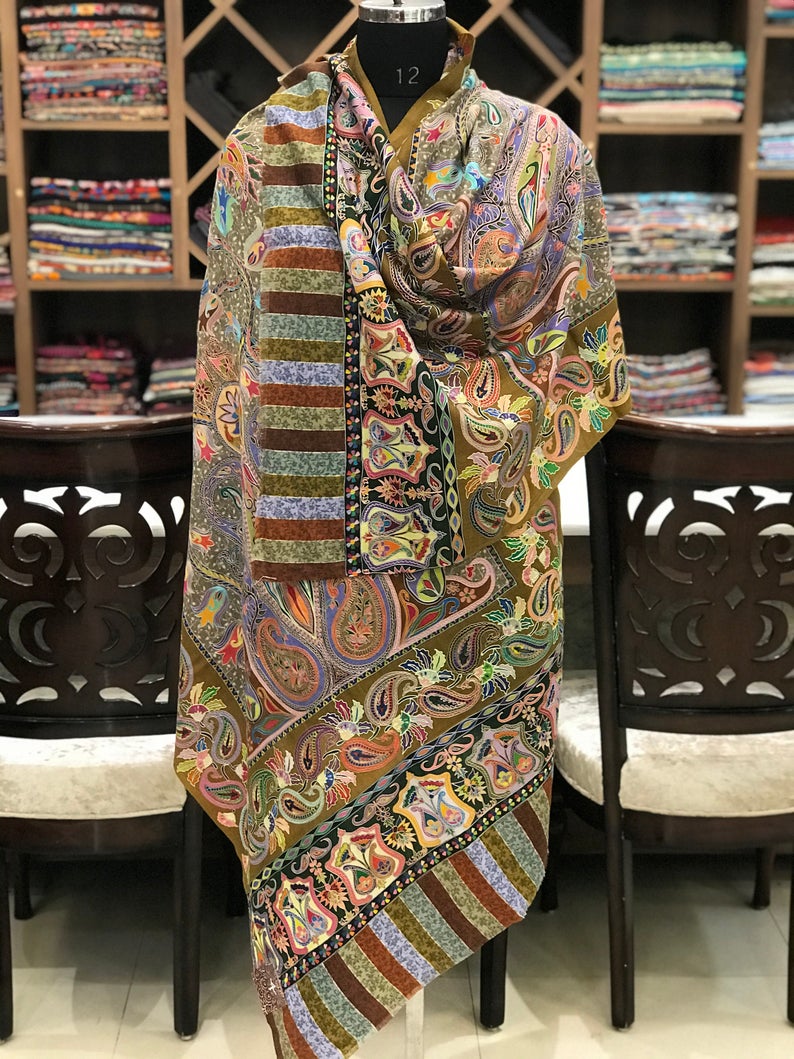 Multi Colour Fine Wool Paisley Kalamkari Stole