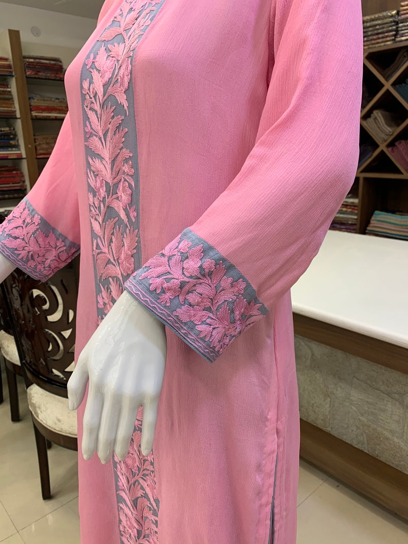 Kashmiri Aari Embroidered Chinon Kurta Kashmiri Aari Embroidered Chinon Kurta