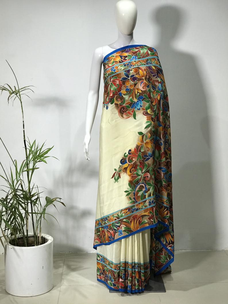 Pure Crepe Hand Painted Kalamkari Saree Pure Crepe Hand Painted Kalamkari Saree