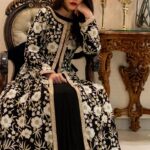 Black Jacket Style Flared Dress with Fusion Embroidery