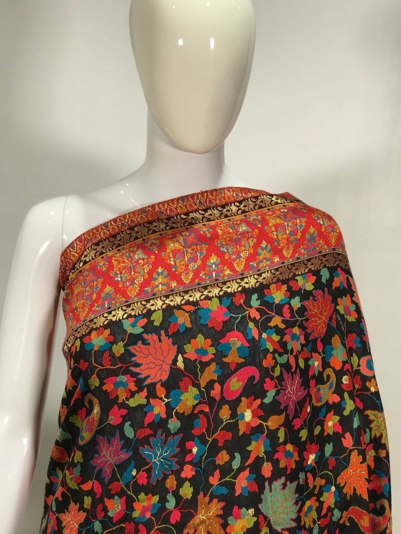 Black Modal Silk Chinar Jaal Kani Weave Sari 2