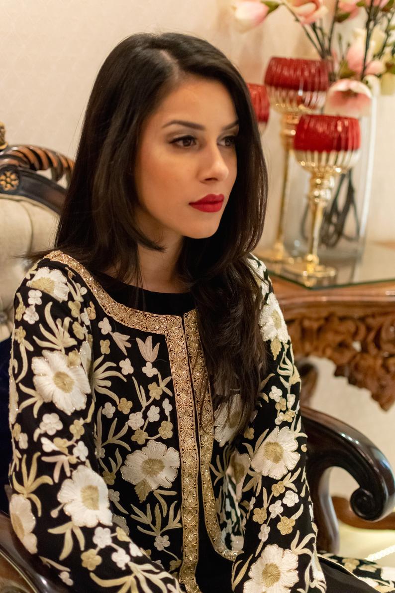 Black Jacket Style Flared Dress with Fusion Embroidery 2 Black Jacket Style Flared Dress with Fusion Embroidery 2