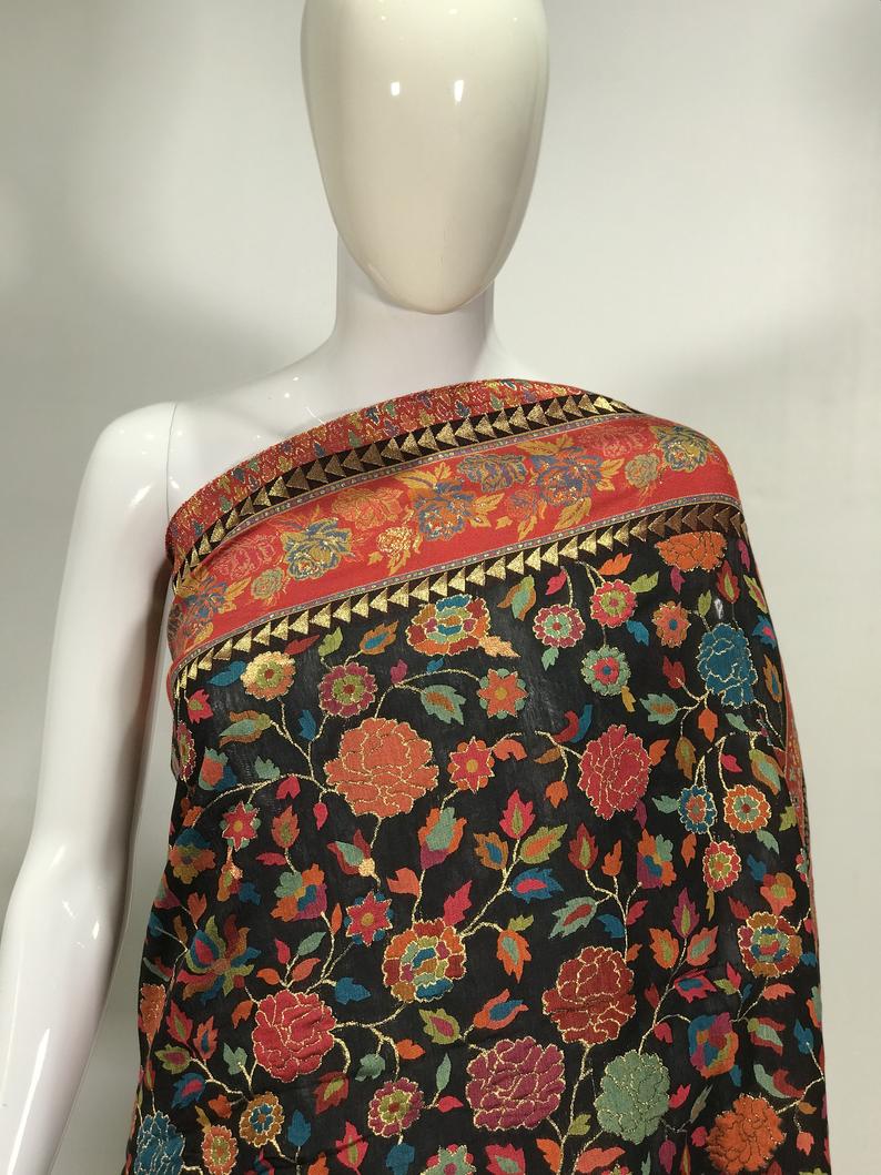 Black Modal Silk Floral Jaal Kani Weave Sari 2 Black Modal Silk Floral Jaal Kani Weave Sari 2