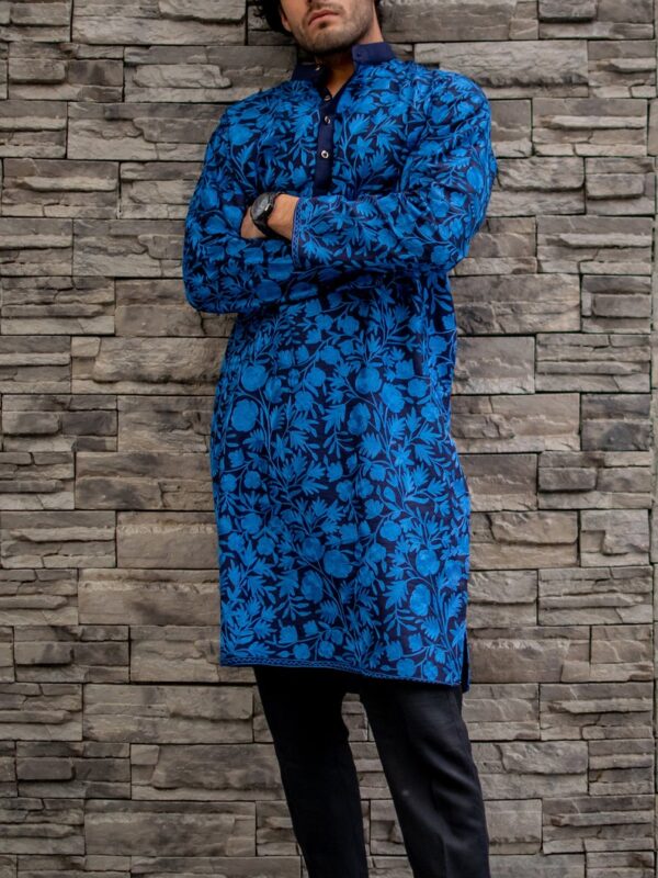 Raw Silk Kurta Pyjama with Kashmiri Aari Embroidery