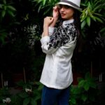 White Embroidered Cotton Shirt with Black Floral Thread Embroidery 2