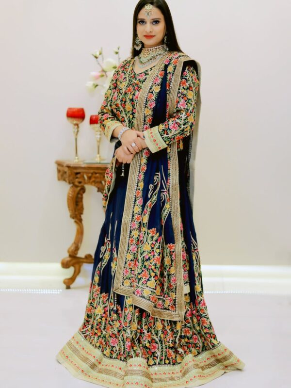 Blue Lehenga Choli with Aari & Tilla Embroidery